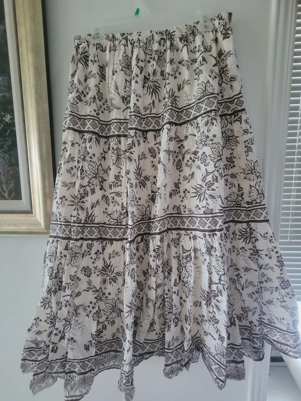 White Maxi Skirt with Brown Floral Border Print